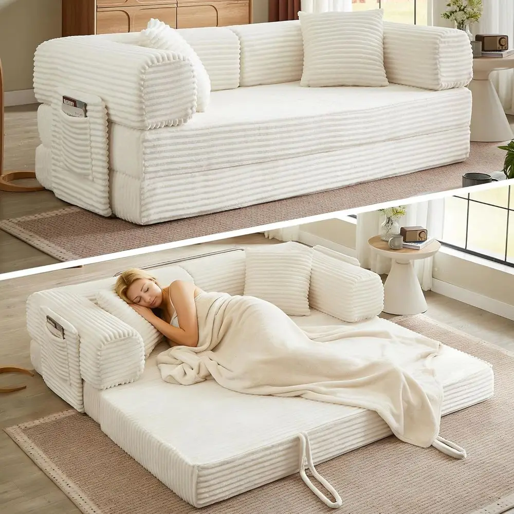 

Couch Folding Couches for Living Room Sofa, Futon Sofa Bed with Sleeper Sofa, Futon Couch with Fixed-Shape Oversized Corduroy Up