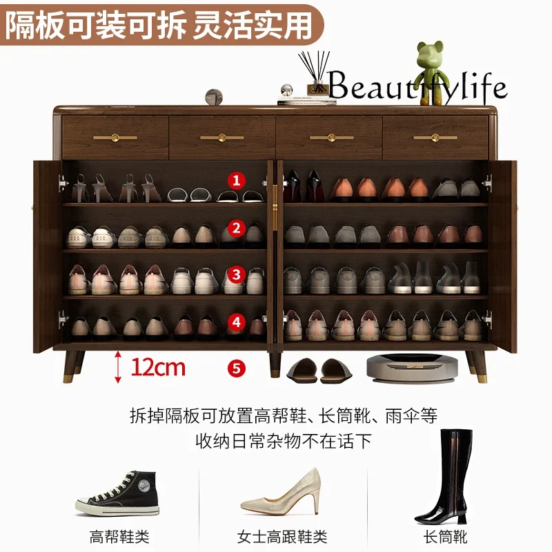 Solid Wood Shoe Cabinet New Chinese Style Home Doorway Light Luxury Large Capacity Living Room Shoe Cabinet