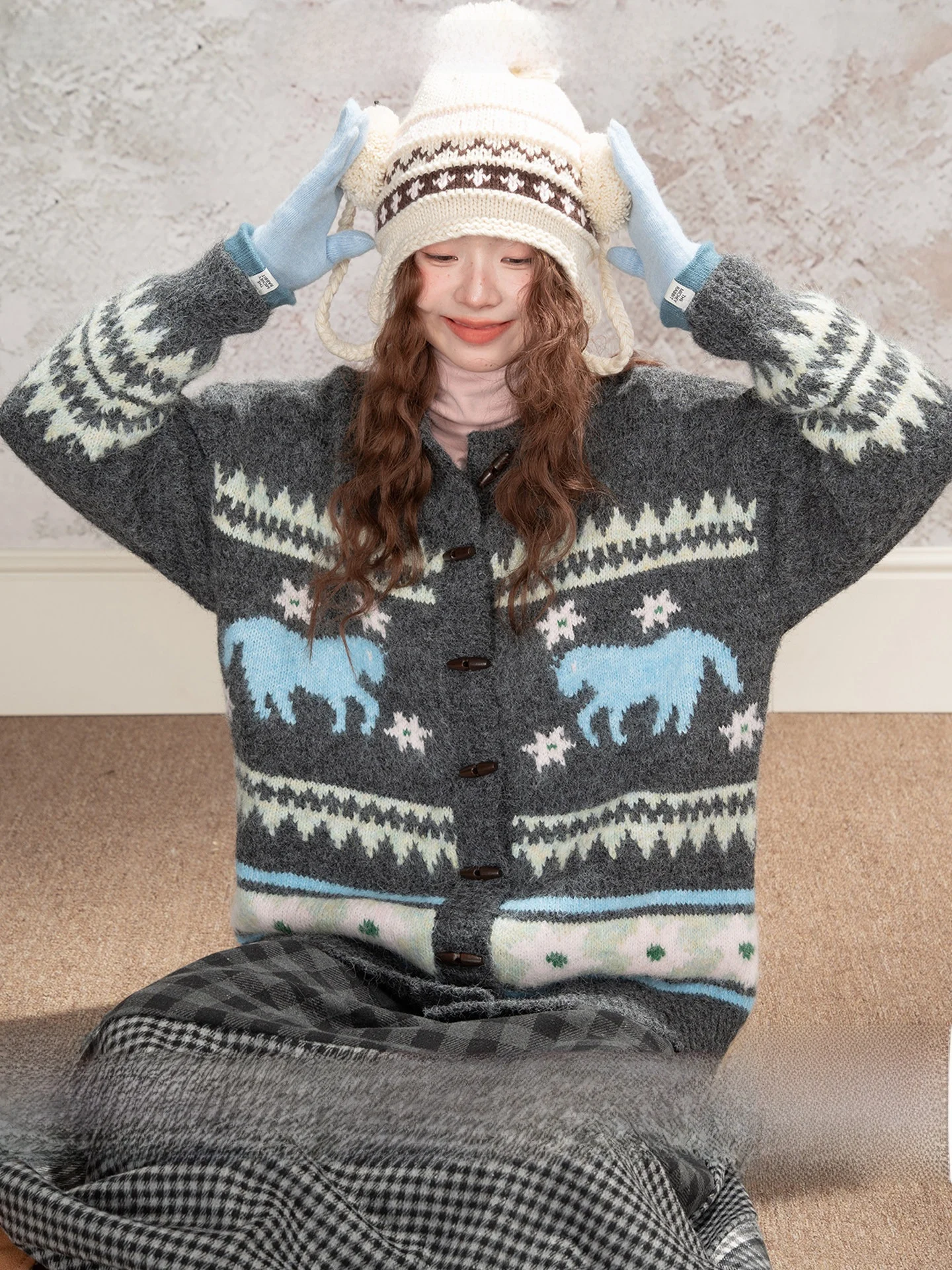 

Вязаный свитер Loveheynew в винтажном стиле Fair Isle на пуговицах, женский, зимний, повседневный, теплый, с длинным рукавом, свободного кроя, в университетском стиле