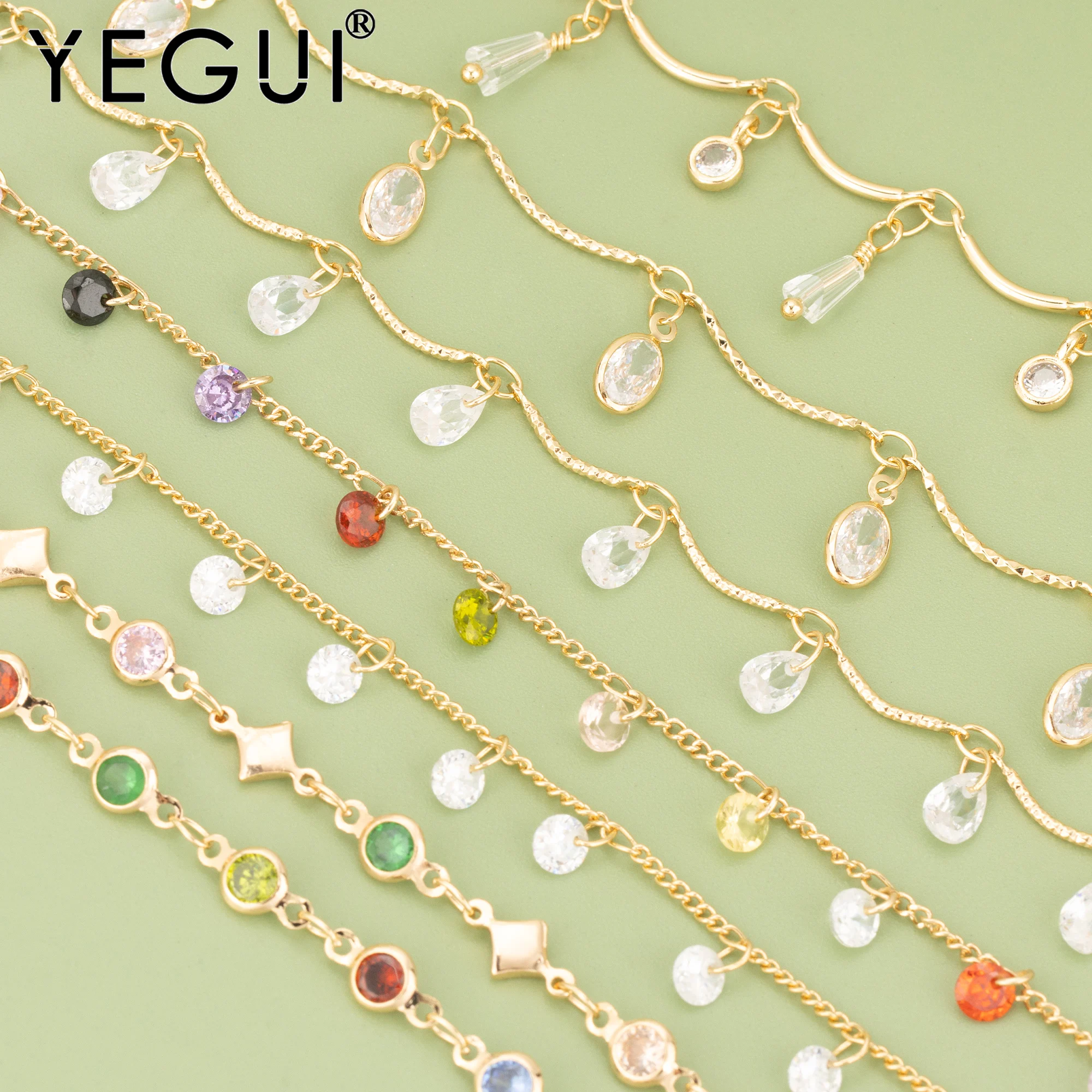 YEGUI, 50 cm/lote, C457, corrente, banhado a ouro 18k, cobre, zircônias, amuletos, sem níquel, feito à mão, colar de pulseira diy, fabricação de joias