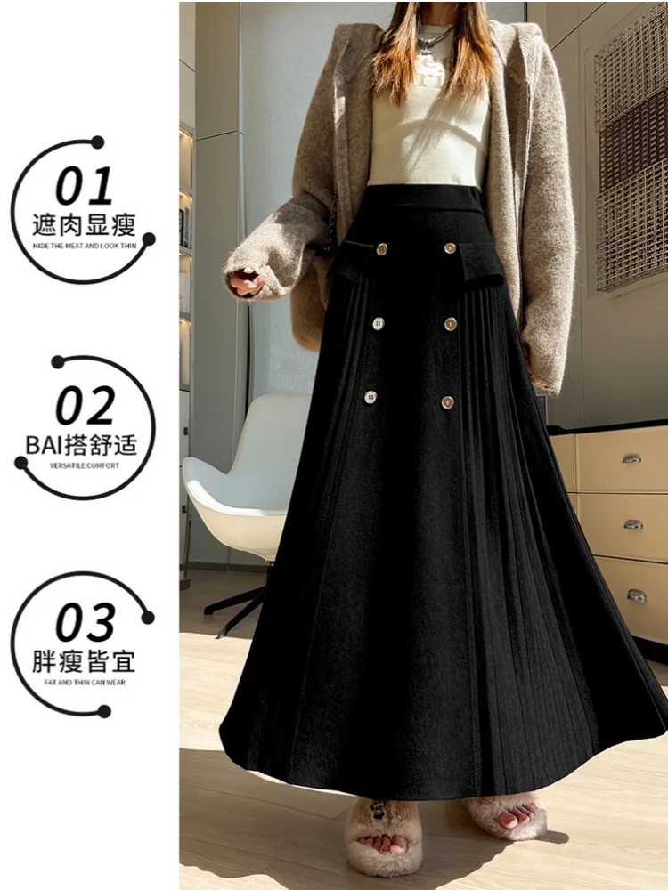 تنورة محبوكة ناعمة لزجة للنساء لخريف وشتاء 2025 بخصر عالٍ للتخسيس تنورة كبيرة متأرجحة على شكل حرف a تنورة مظلة للسيدات