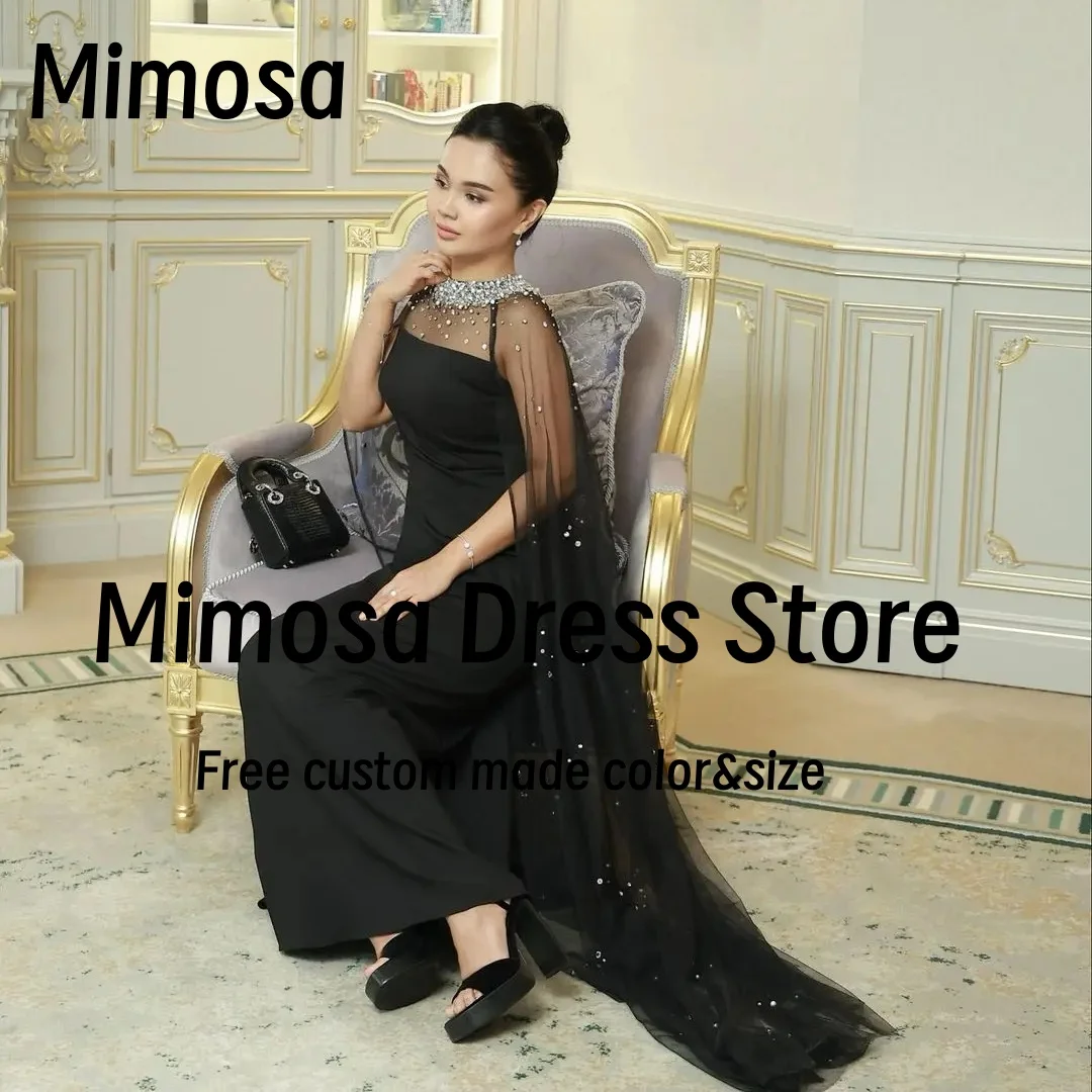 

Mimosa Bespoke Beaded High Collar Prom Dresses Tulle Flutter Sleeves Evening Gowns Saudi Arabia Women Party Dress Customized