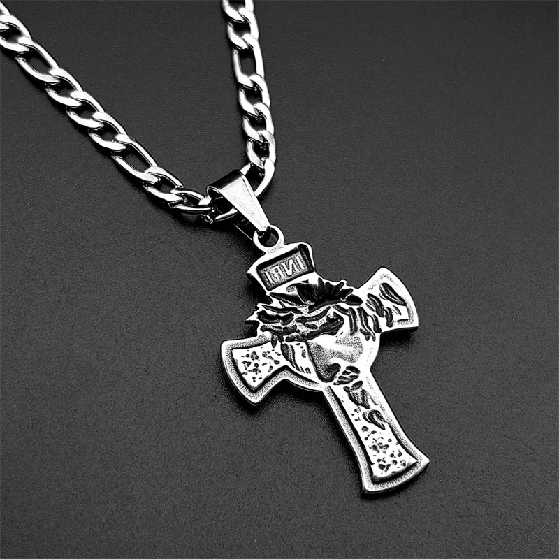 가시 왕관 예수 십자가 펜던트 목걸이 여성 남성용 스테인리스 스틸 블랙 그런지 십자가 남성 종교 체인 쥬얼리