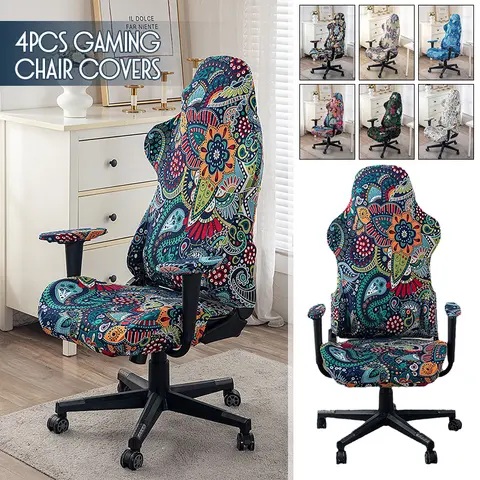 Gaming Chair Cover Floral Printed Computer Office Chair Cover Universal Stretch Rotating Office Chair Protector Slipcover