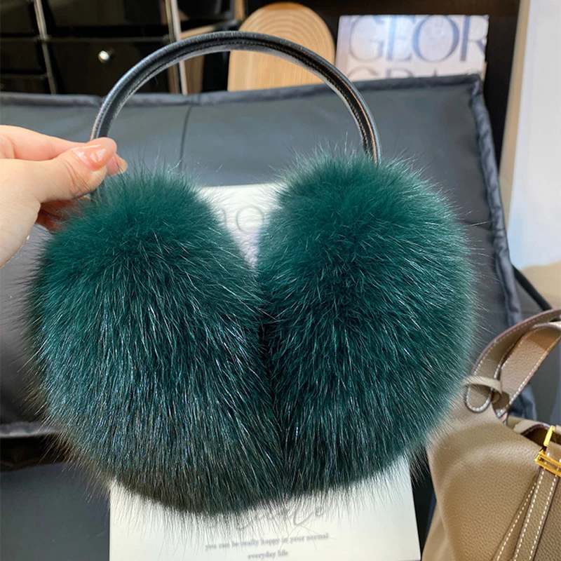 2027 New Winter Natural Real Fox Fur Earmuffs Plush Warm Decorate Women Cute Solid Ear Warmer Headphones Neck Warm Bib Scarf