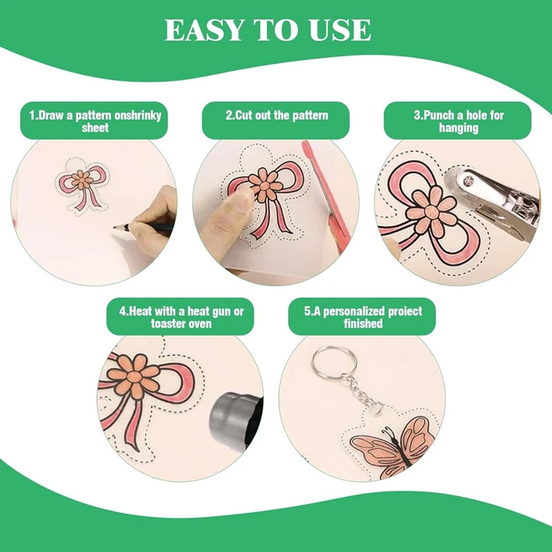 طقم صفائح بلاستيكية يتقلص مع أوراق فارغة ، ورق فني مقلقل ، أقلام ملونة ، سلاسل مفاتيح ، خطافات قرط ، صياغة