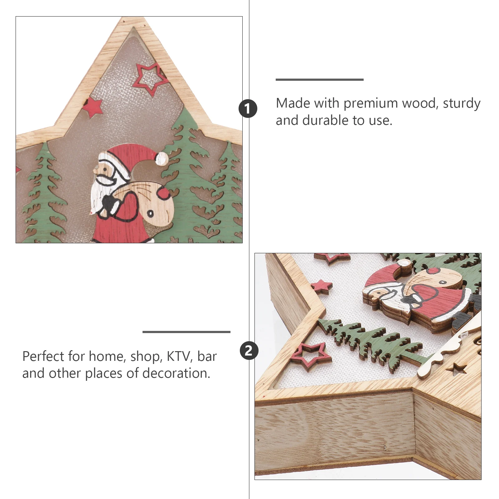 

1Pcs Christmas Decorative Wood Ornament Luminous Star Shape Desktop Adornment Xmas Glow Ornament for Home Shop Party
