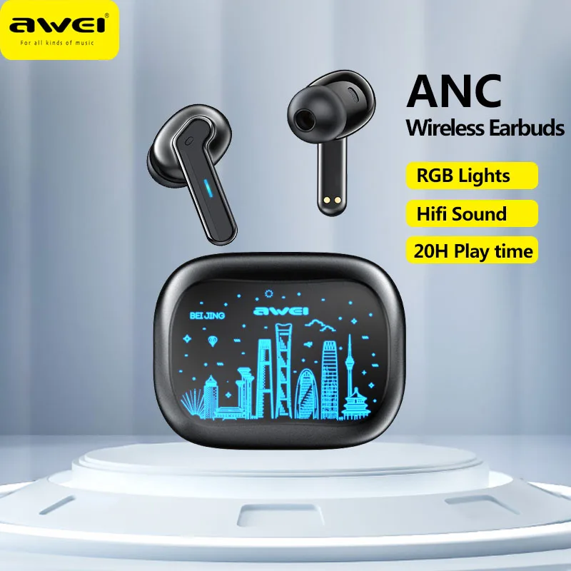 Awei auriculares bluetooth inalámbricos T53 ANC audifonos bluetooth inalambrico 5.3 audifonos de bluetooth gamer 360 Hifi auriculares estéreo para