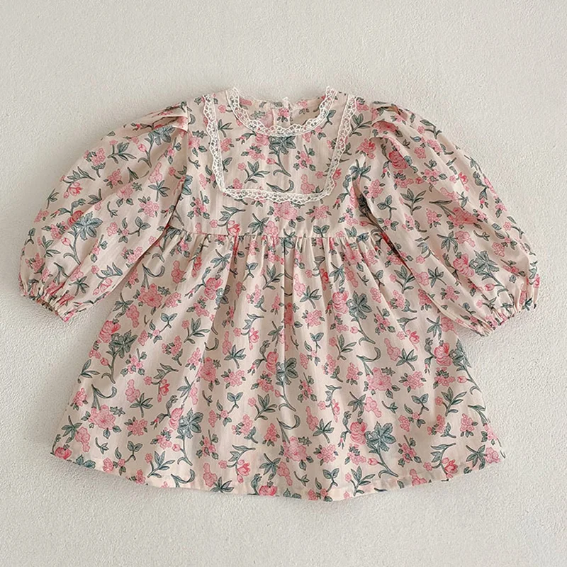 Spring New Kids Baby Girls Long Sleeve Sweet Flower Printing Princess Dress Autumn Baby Girls Dress Children Clothes Dress