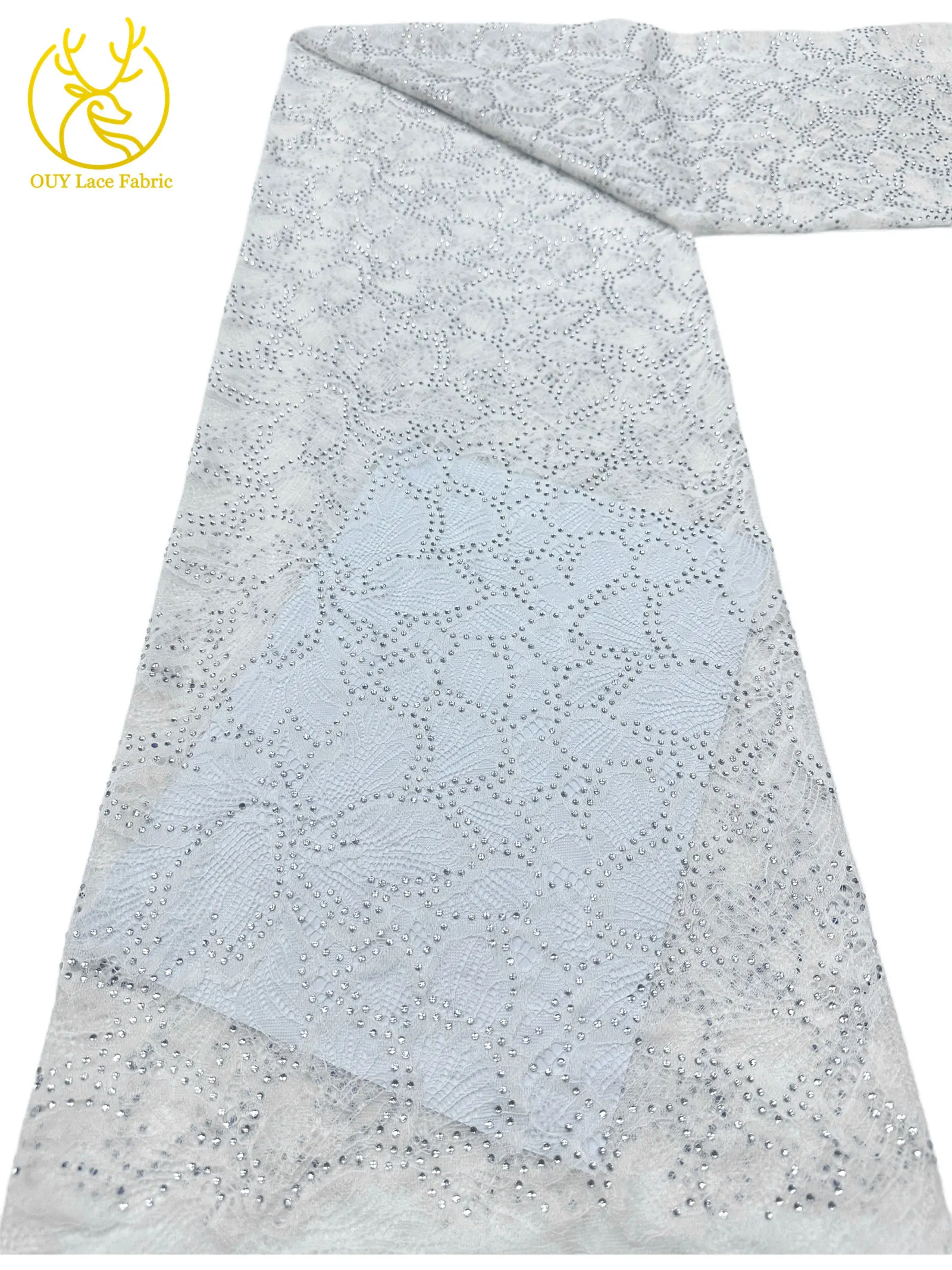 Nigerianischer Glasdiamant-Tüll-Spitzenstoff, französische Pailletten-Spitze, afrikanischer Spitzenstoff für Partykleid, Hochzeitskleid, 5 Yards – Detail 10