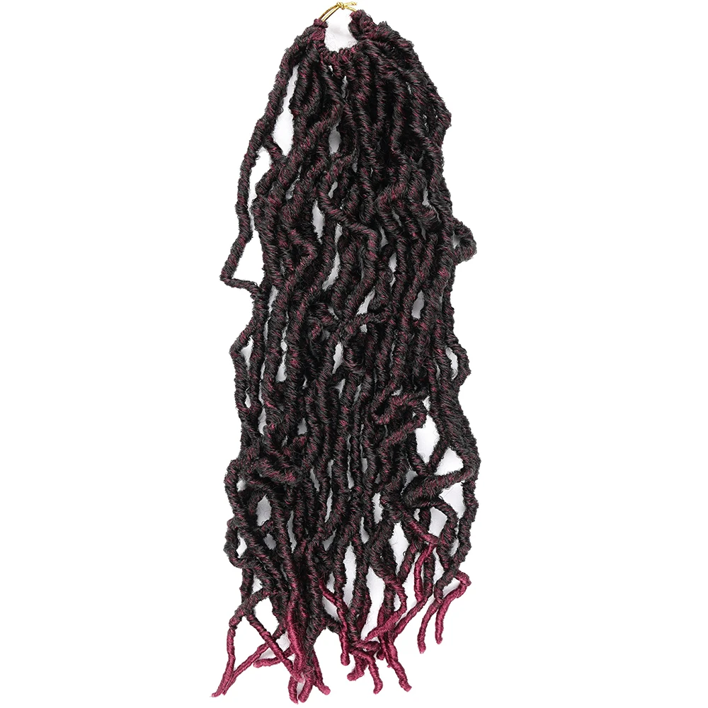 Trenzas de ganchillo de imitación, extensión de cabello sintético, rastas africanas, accesorio para el cabello de ganchillo rojo borgoña, 18 pulgadas, 21 raíces por paquete