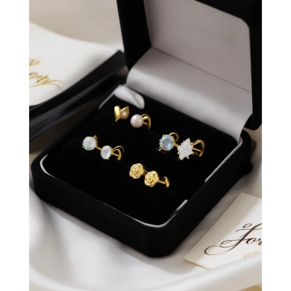 

18 пар сережек-гвоздиков из нержавеющей стали: звезды, луны, цветы, сердца, листья, опал, 20G, гипоаллергенные, с плоской задней частью, для женщин и мужчин