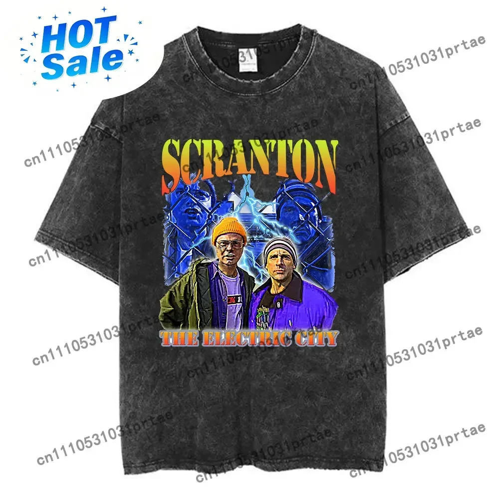 TV Series The Office Dunder Mifflin Dwight Tv Show Scranton Washed T-shirts Men Cotton Casual Short Sleeves Tee Shirt Streetwear