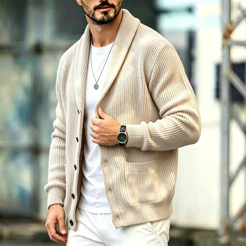 Wool Scarf Men - Men's Shawl Collar Sweater Solid Color