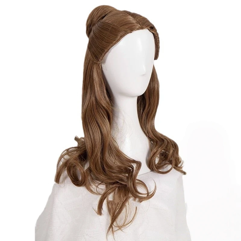 Fashion Mixed Brown Big Wave Long Curly Hair Chemical Fiber Synthetic Wig | Famous Animated Movie Character Belle Cosplay Wig
