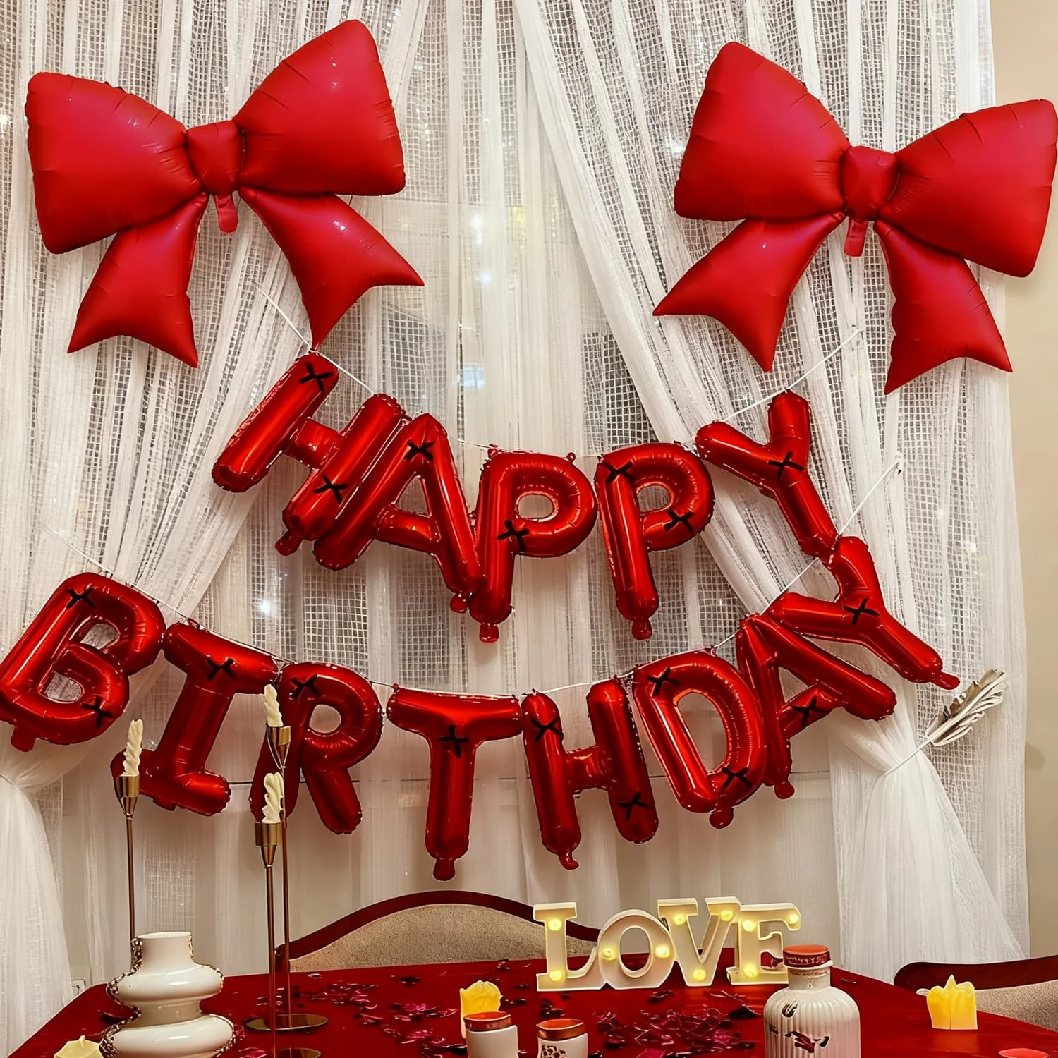 عيد ميلاد سعيد أحمر مع مجموعة بالونات ألومنيوم بفيونكة حمراء لتزيين حفلات أعياد الميلاد والمهرجانات والأنشطة الخارجية #3