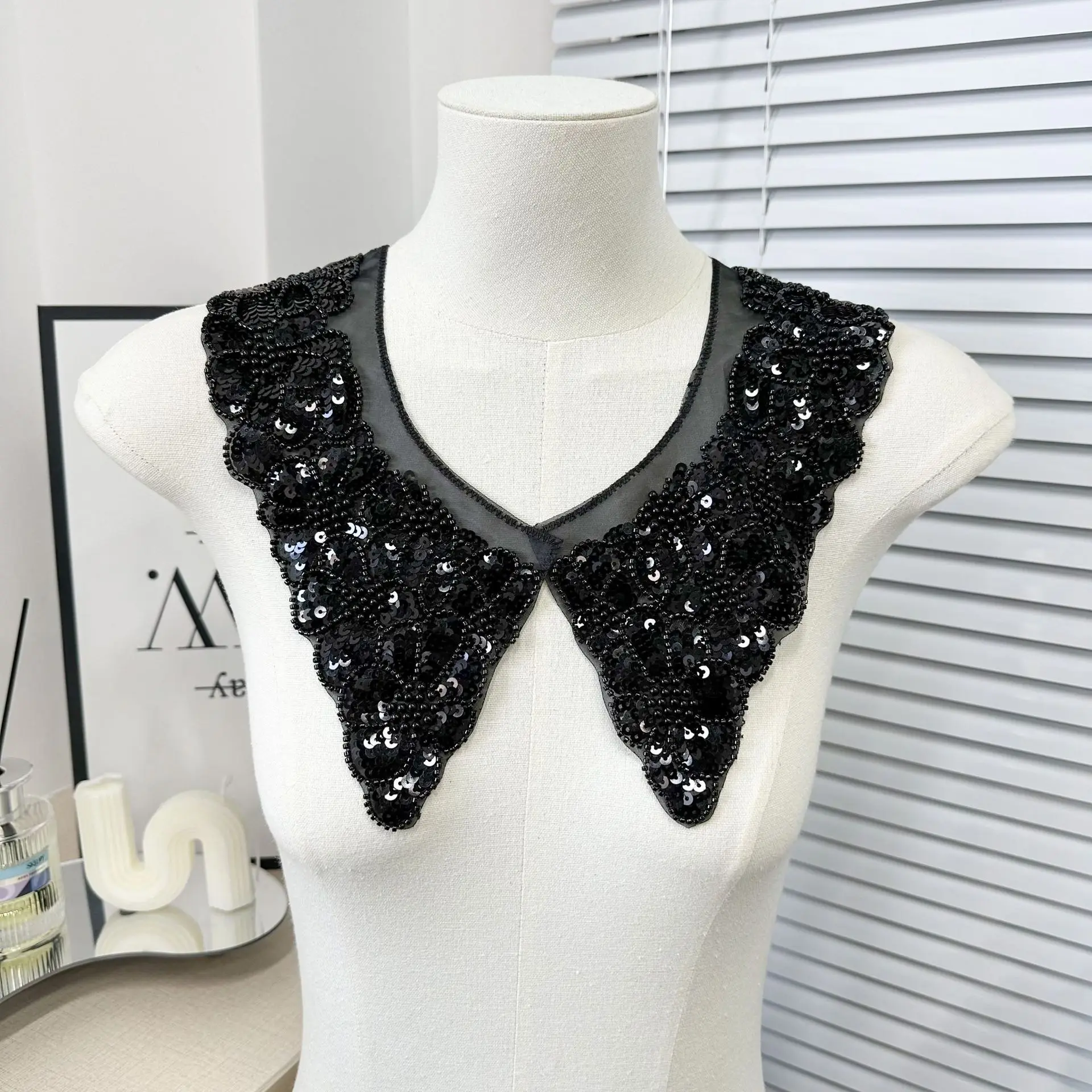 Nail diamond embroidery false collar for women, beaded collar flower decoration clothing collar accessories