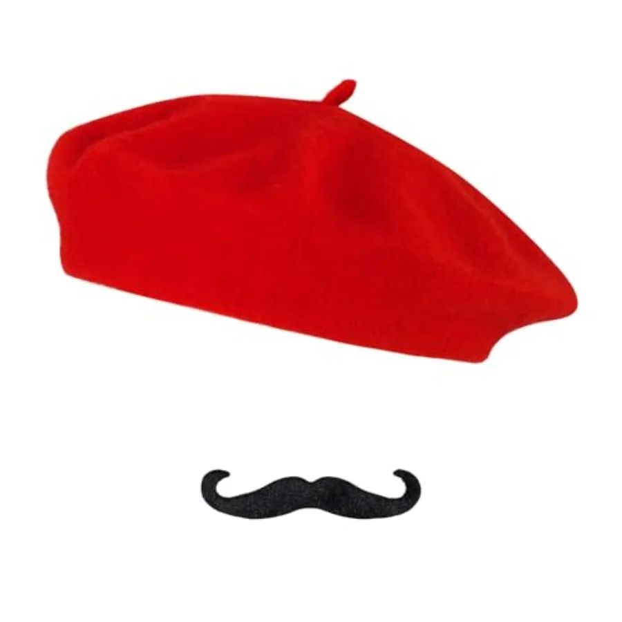 

choyaxo 2pcs French Beret Hat Set Including Beret Mustache for Men Halloween French Themed Party
