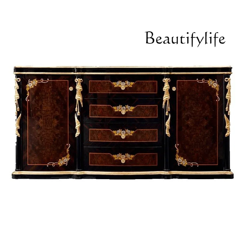 

New Chinese classical luxury solid wood carving flower dining side cabinet parquet restaurant storage large apartment villa home