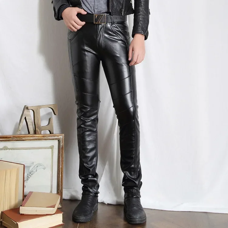 2024 Autumn men leather pants Cultivate one\'s morality feet pants Leisure PU leather pants