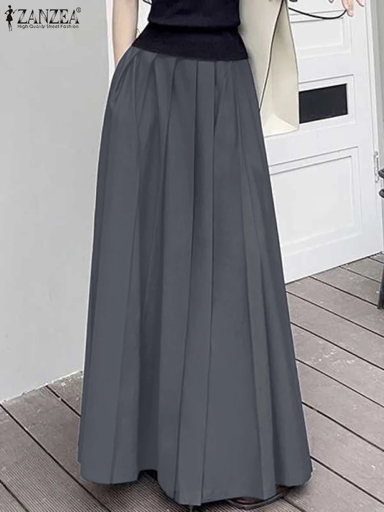 2024 ZANZEA Women Fashion Long Pleated Skirt Elegant High Waist Solid Party Maxi Skirts Casual A-line Faldas Saia Holiday Jupe