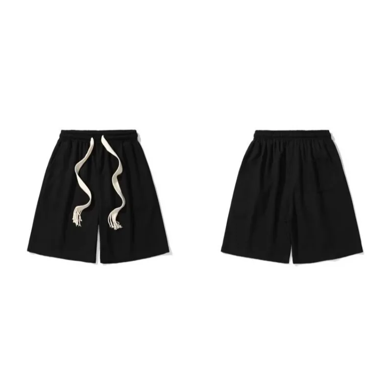 Simples outono cor sólida cordão esportes shorts para homens soltos perna larga casal calças casuais