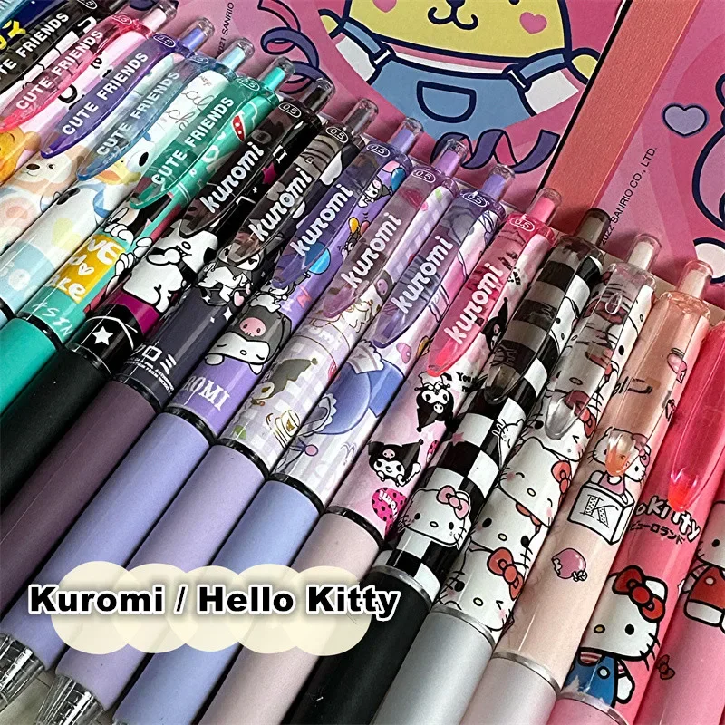 6Pcs/Set Sanriou Kawaii Kuromi Hello Kitty 0.5mm Gel Pens Set Cute Black Pen Cartoon School Student Stationery Supplies Gift