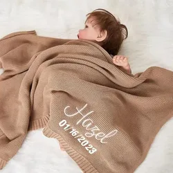 Personalized Name Baby Knitted Blanket Cotton 100x80cm Skin-friendly Warm Newborn Wraps Custom Baby Blanket Chirstmas Gift