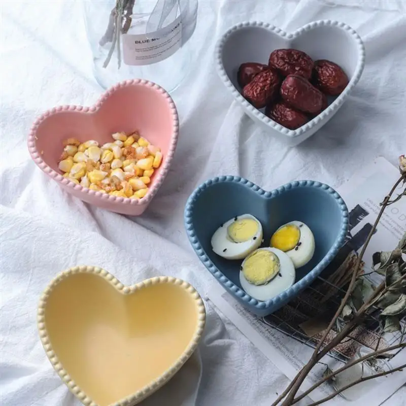 Bowl Heart Bowls Ceramic Dish Salad Shaped Dessert Cereal Fruit Appetizer Sauce Mixing Snack Serving Plate Pasta Deep Rice Cream