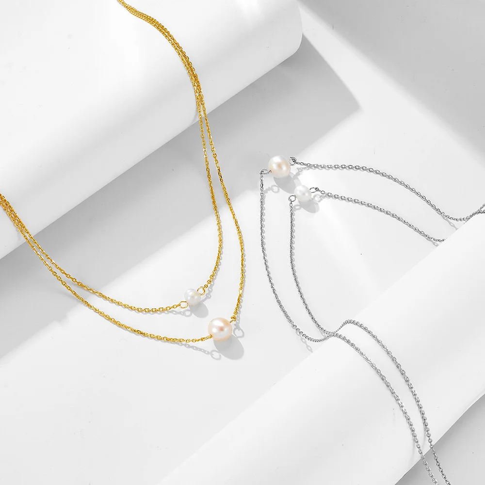 

Европейско-американское нишевое ожерелье из стерлингового серебра 925 пробы, двухслойный одинарный натуральный жемчуг, цепочка на ключицу в стиле ретро INS для женщин