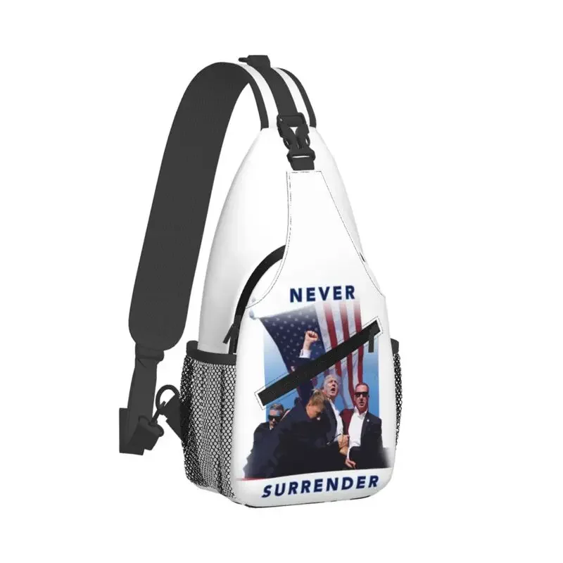 Custom Never Surrender Trump Crossbody Sling Backpack Men Custom Shoulder Chest Bag for Traveling Daypack