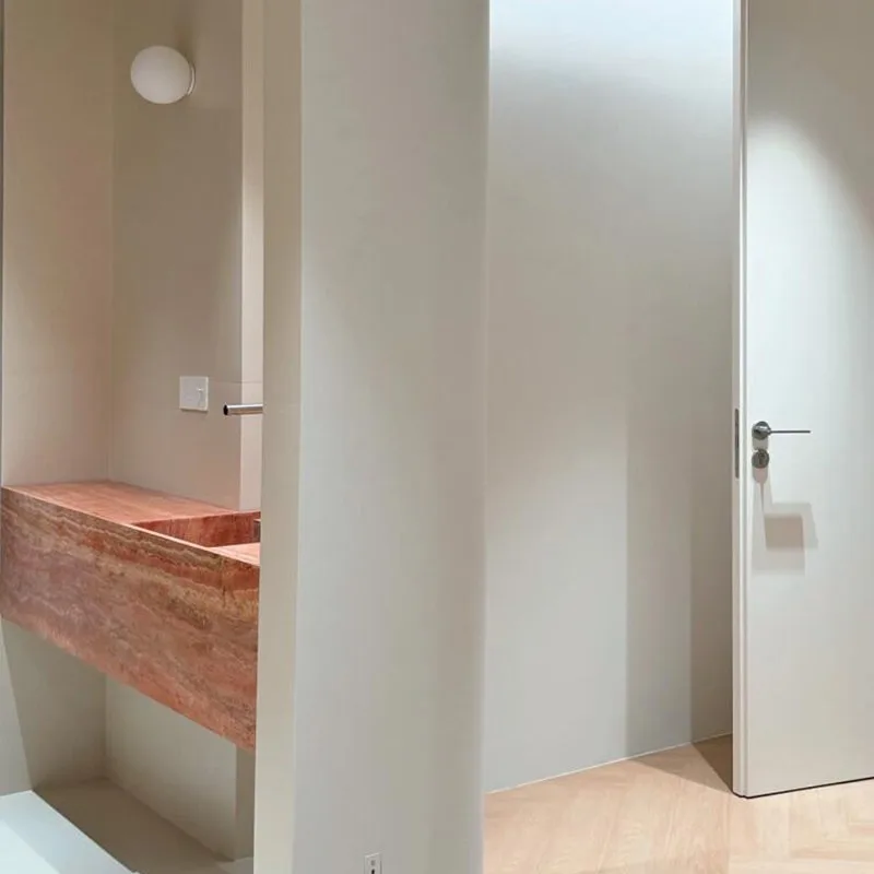 2024 New Modern Minimalist Style Washbasin Natural Red Travertine Seamless Integrated Basin Bathroom Luxury Stone Sink