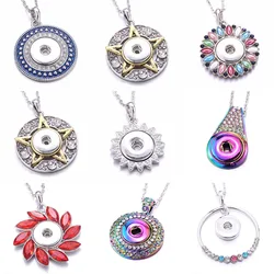 Women's 18mm Snap Necklace 18MM Snap Jewelry Necklace Pendant Rhinestone Crystal Round Necklace Pendant DIY Jewelry Gift
