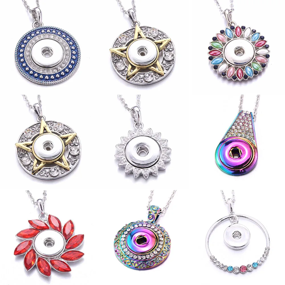 Women's 18mm Snap Necklace 18MM Snap Jewelry Necklace Pendant Rhinestone Crystal Round Necklace Pendant DIY Jewelry Gift