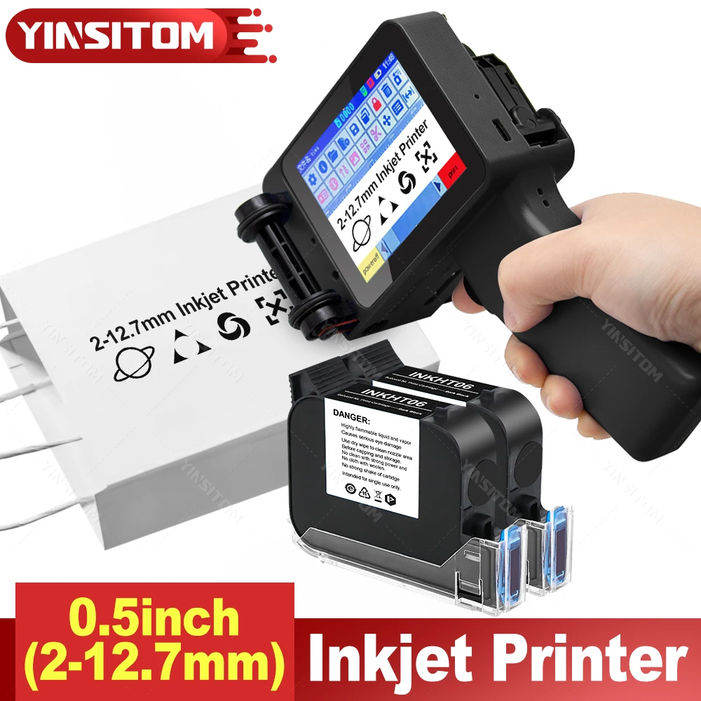 2-12.7mm Non-encrypted Handheld Inkjet Printer for Text QR Barcode Batch Number Logo Date Label Print Printer and Ink Cartridges
