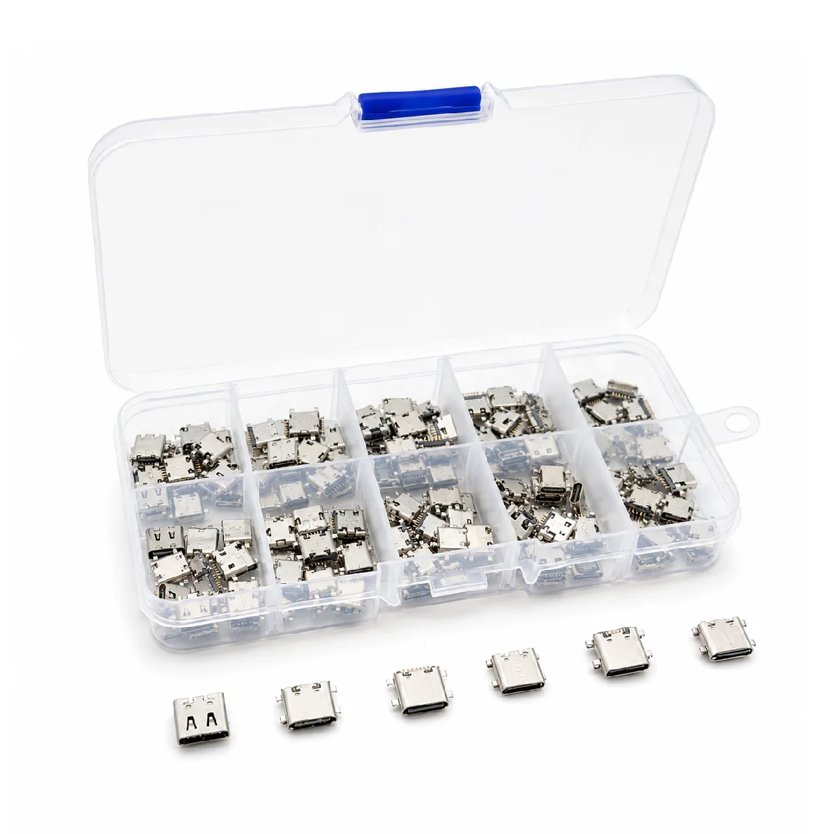 10Models 100Pcs/Box Micro USB Charging Dock Connectors Mix 5Pin SMD Soldering for Android Phone and Digital Product Repair Kits