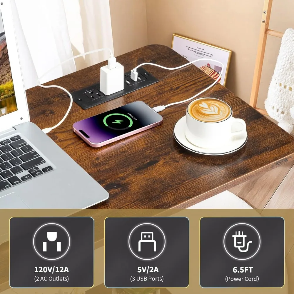 مكتب دوار محمول من كارل هوم 31.5 مع ميزة قابلة للتعديل للارتفاع للاستخدام الدائم، مكتب على عجلات مع منفذين تيار متردد و3 USB #5