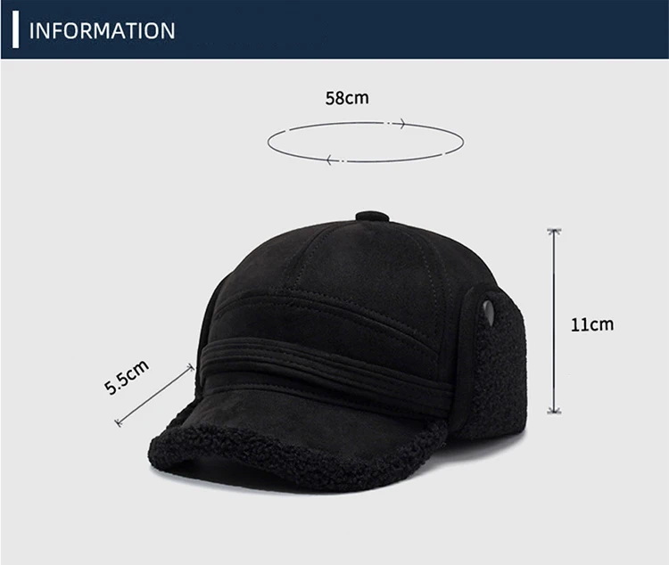 FS Vintage Black Brown Winter Baseball Cap For Men Thick Plush Bomber Hats Outdoor Windproof Women Earflap Hat Bone Masculino