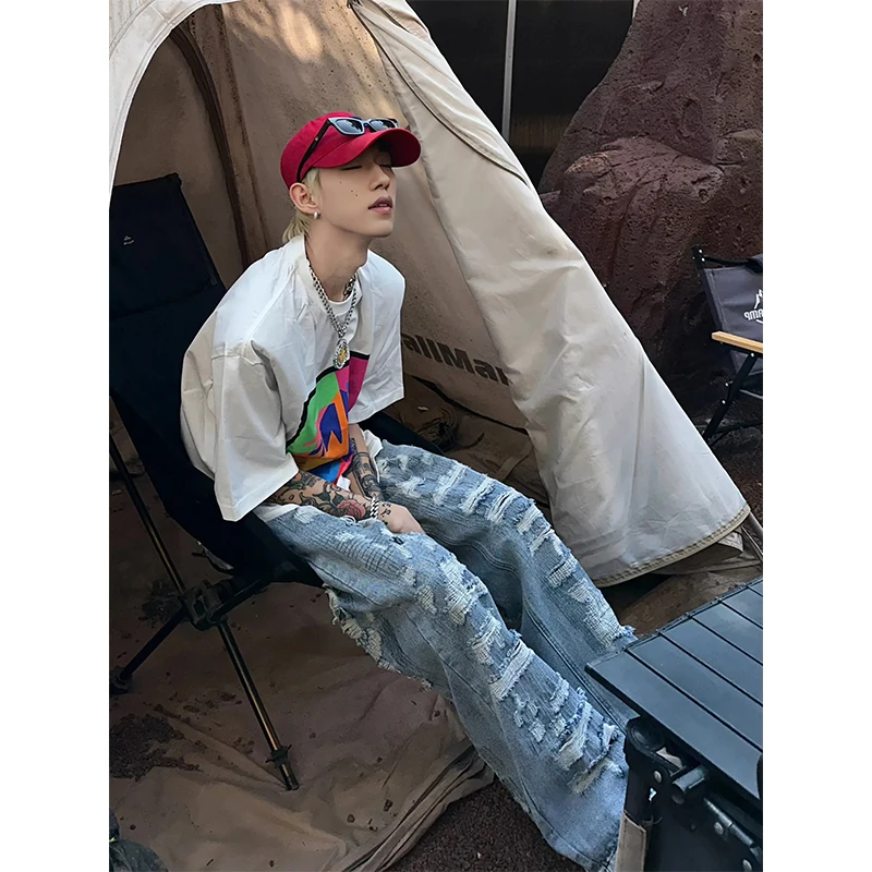 

Мужские джинсы прямого кроя Fall Vibe: Американский уличный стиль, хит сезона, летняя коллекция, смесь хлопка и полиэстера