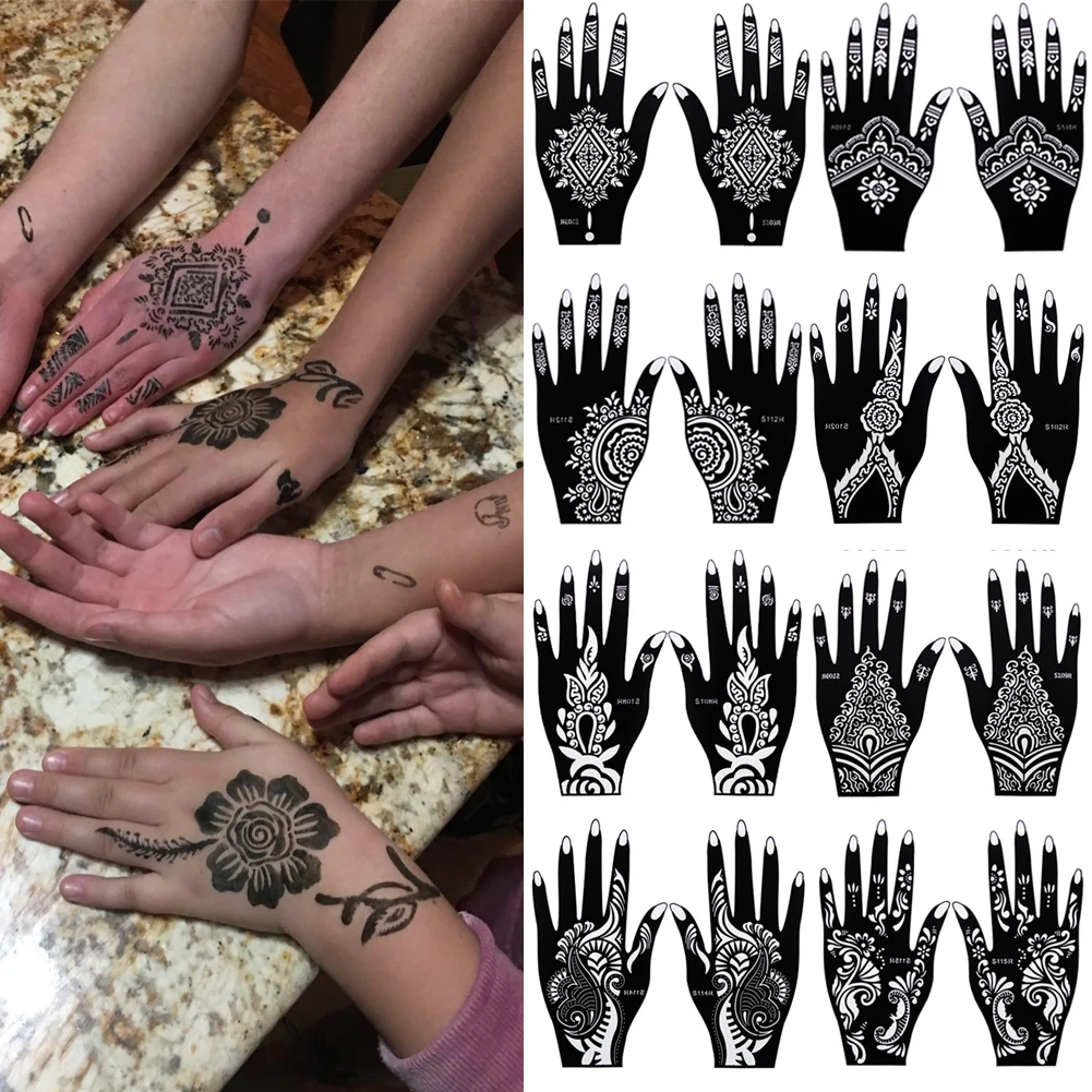 Bộ 10 Đôi Tất Henna Tattoo Stencils Cho Cơ Thể Bạn Gái Sơn, hoa Ả Rập Tự Dính Mehndi Tay Tatoo Tiêu Bản Stencil 20 Chiếc 21*12Cm