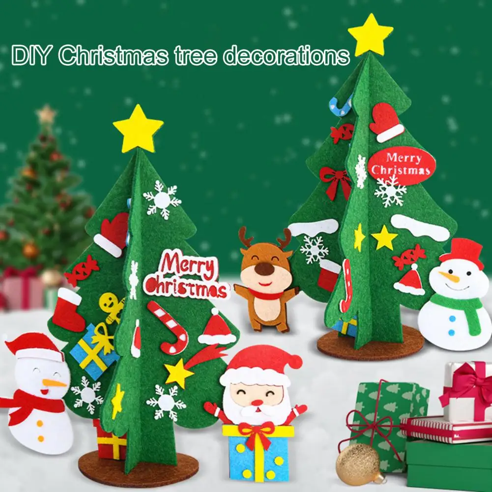 1 conjunto diy árvore de natal mão-montado auto-adesivo festivo não-desvanecimento decoração presente diy sentiu natal árvore material pacote crianças brinquedo