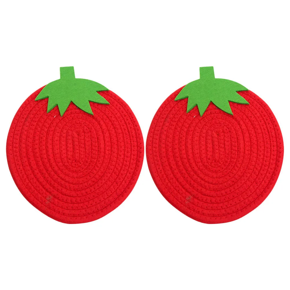 

2Pcs Heat-Resistant Strawberry Woven Place Mat Anti-Skid Coaster Dining Table Kitchen Pot Holder Decorative Cushion