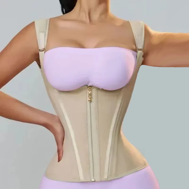 Fajas Colombianas Body Shaper Shapewear Women Vest Tops Double Compression Waist Trainer Corset Adjustable Zipper and Hook-eyes