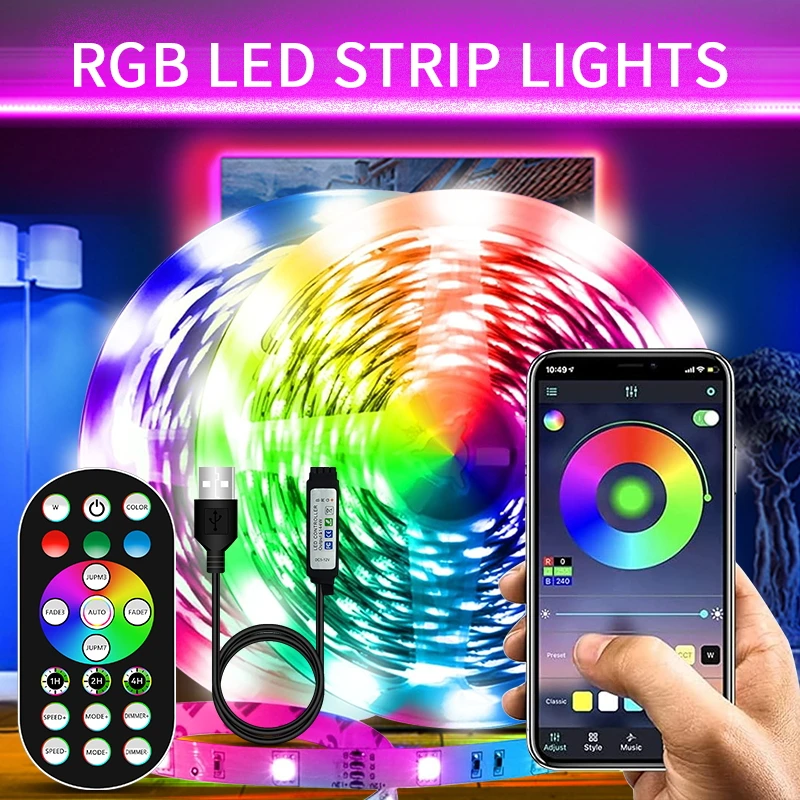 Taśma LED z USB pasek światło RGB Bluetooth SMD 5V światła RGB USB elastyczna lampa LED taśma wstążka RGB samoprzylepna telewizja stacjonarna