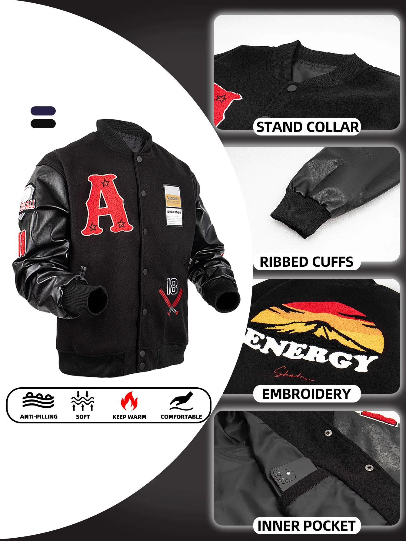 Men's Bomber Jacket Windbreaker Baseball Badges Varsity Sport Outwear Jacket Autumn/Winter Motorcycle New In Jackets F1 Clothing