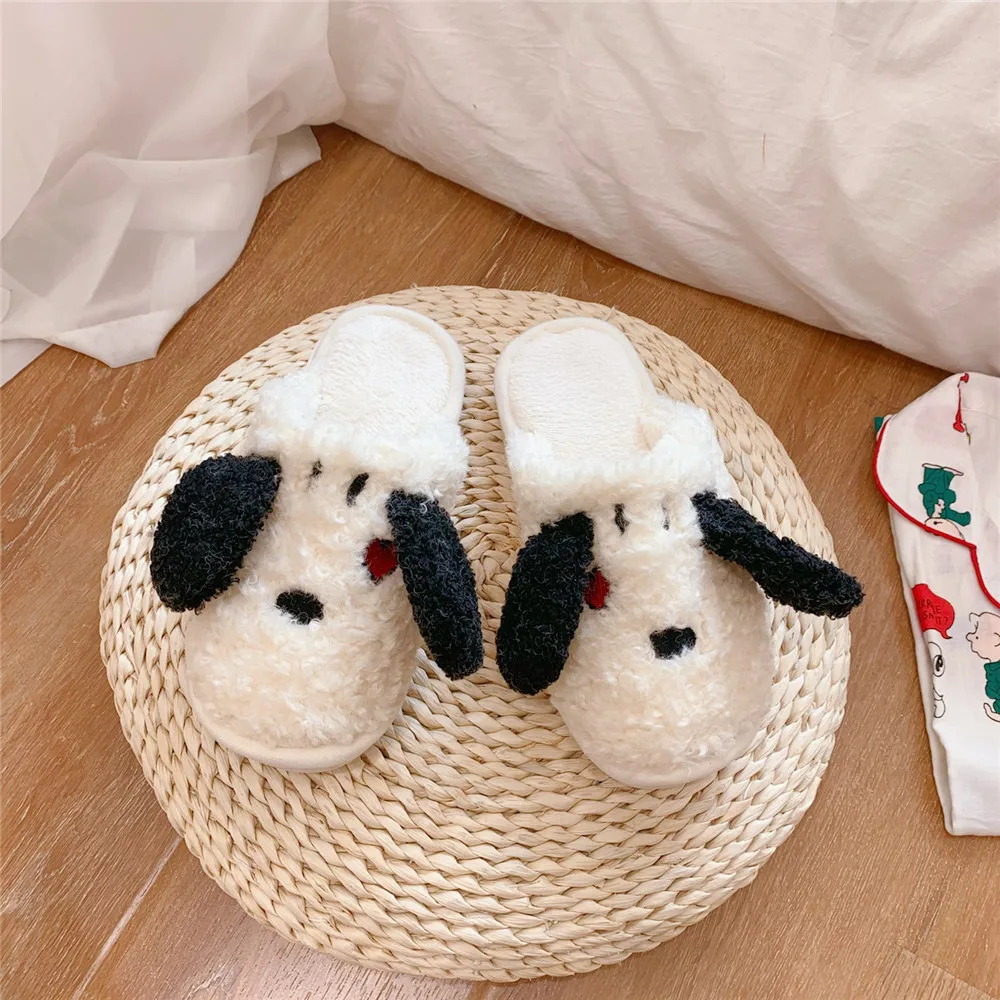 

New Snoopy Winter Cute Cartoon Plush Cotton Drag, Home Girls Warm Indoor Thick Soled Cotton Shoes for Home Use Kid Birthday Gift