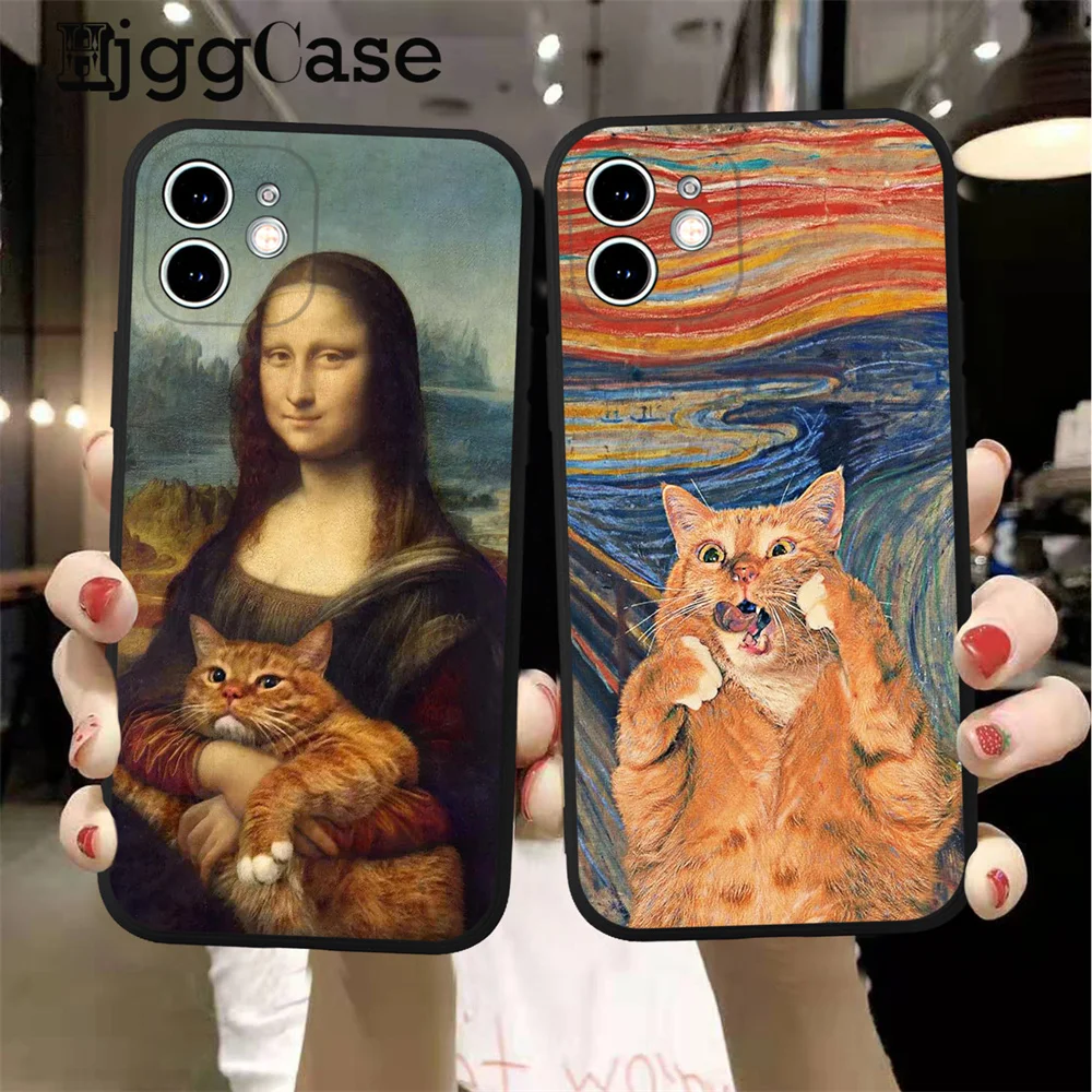 Van Gogh Gustav Klimt Mona Lisa Fun Cat Art Funda Phone Case For iPhone 15 14 13 12 11 Pro Max Mini XS X XR 7 8 Plus back Cover