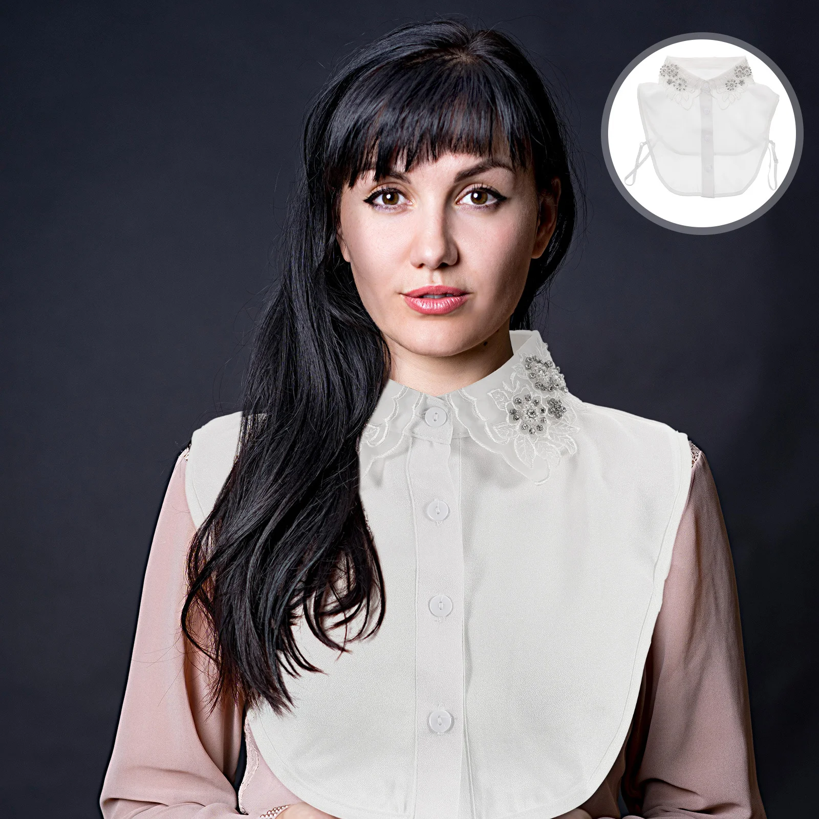 

Hollow Out Fake Collar For Women Handcrafted Beaded Cotton Faux Lapel Detachable Shirt Jewelry Embellished Fashion