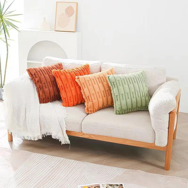 

Wheat Ear Pattern Rabbit Fur Pillow Case Fluffy Soft Fabric Home Decoration Cushion Cover