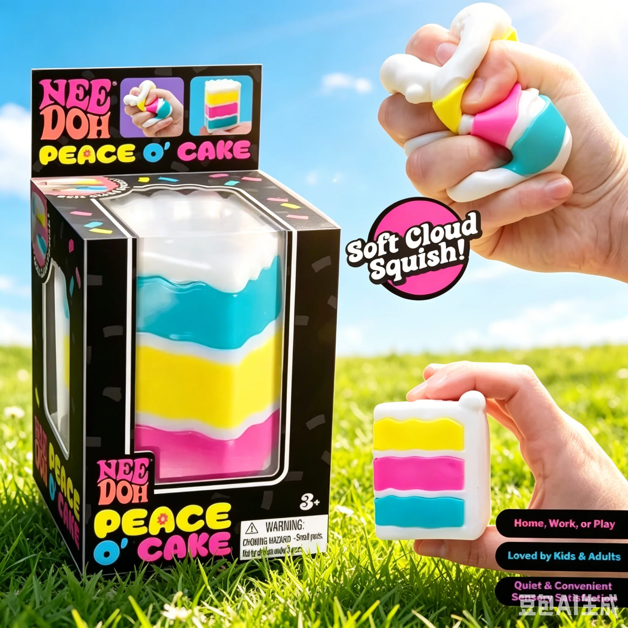 Nee Doh Peace O Cake Layered Cake Squish Fidget Toy Soft Cloud Squeeze Toy Stress Relief Non Toxic Sensory Gift for Kids